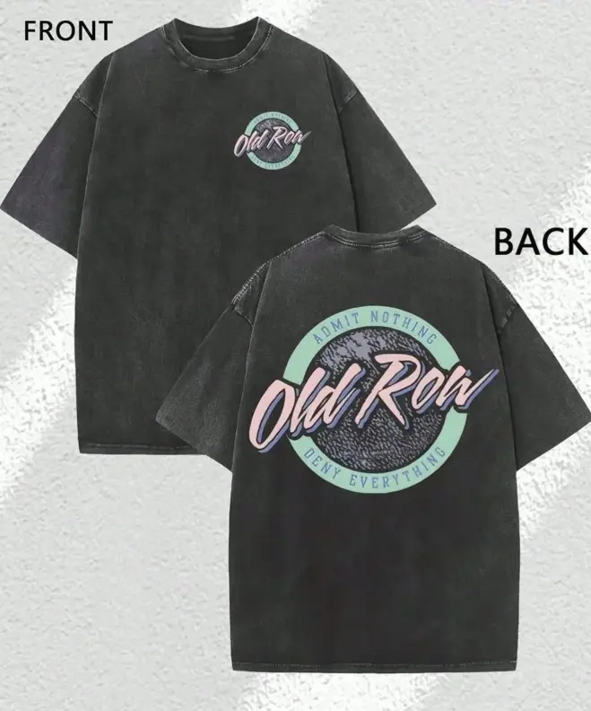 Double-sided washed T-shirt featuring "Lao Luo" graphics; a high-quality, vintage-style streetwear tee made from wax-dyed cotton. Suitable for summer wear (featuring a substantial weight) and makes an excellent holiday gift.