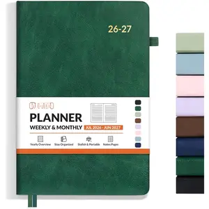 2026-2027 Weekly & Monthly Hardcover Planner 5.5" x 8.3" - 12 Month (July 2026 - June 2027), Small Academic Year Calendar Planner, Pocket, Notes, 100 GSM Paper, Deep Green