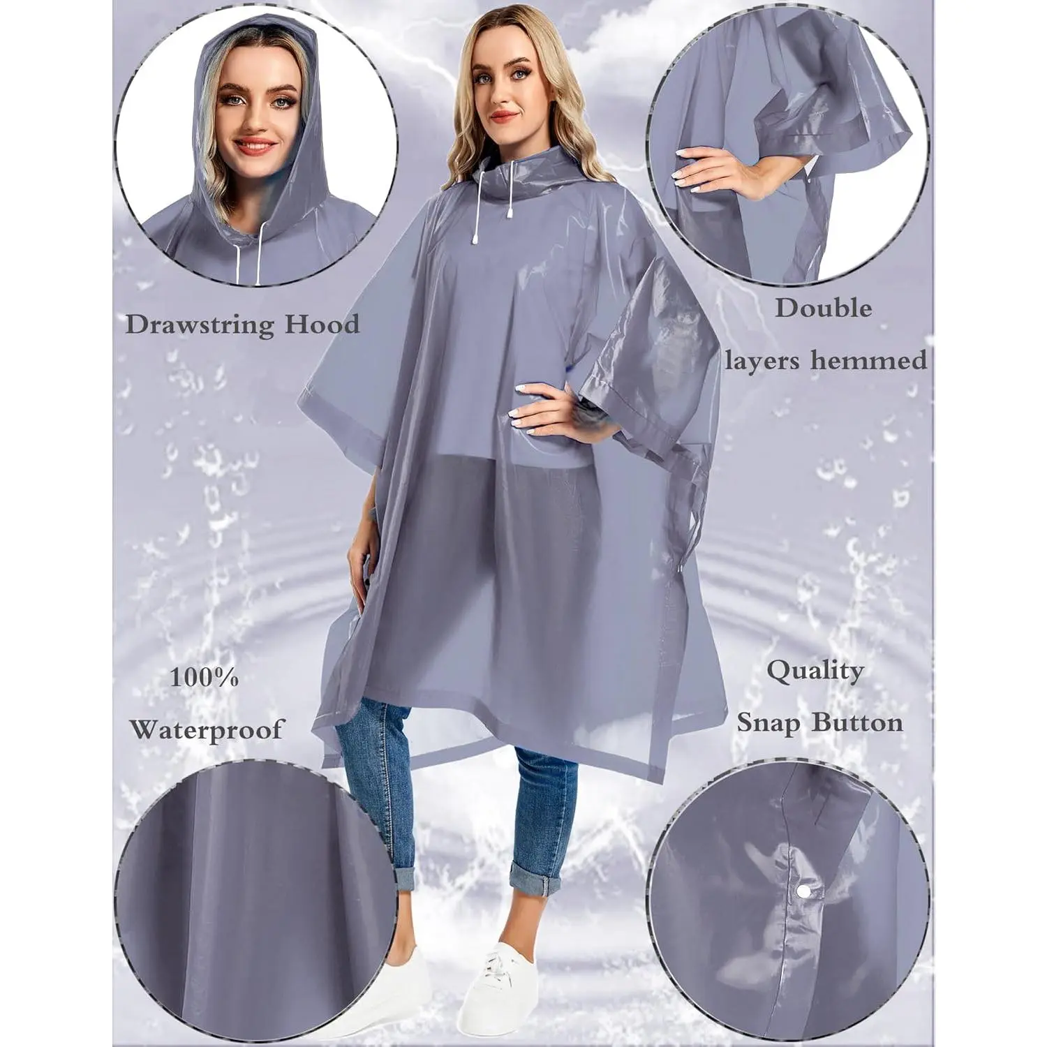 2 Pack Reusable Rain Ponchos for Adults - Heavy Duty Emergency Raincoats with Drawstring Hood Waterproof Survival Gear Perfect for Outdoor Hiking Camping Travel Fishing Festival Events 2 Pack Reusable Rain Ponchos for Adults - Heavy Duty Emergency Raincoats with Drawstring Hood Waterproof Survival Gear Perfect for Outdoor Hiking Camping Travel Fishing Festival Events