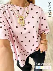 Women's Polka Dot Loose Fit Short Sleeve T-Shirt, Casual Round Neck Top, Perfect for Daily Streetwear, Comfortable and Stylish