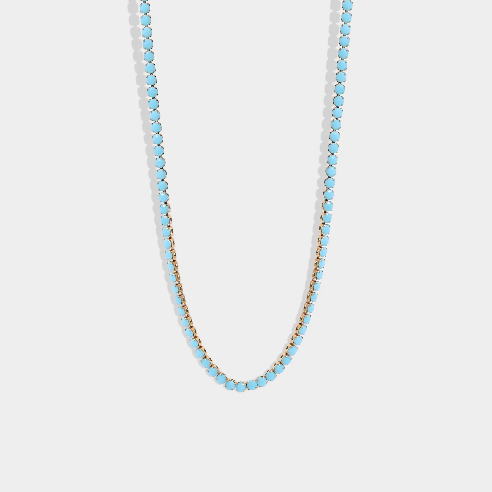 Turquoise Tennis Chain Necklace, Women's Trendy Necklace, Teal Tennis Necklace, Chain Necklace, Rhinestone Necklace, Gifts for Her, 18K Gold PVD Stainless Steel Jewelry