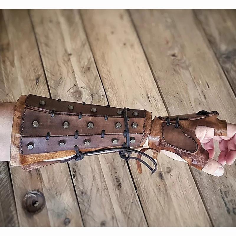IronFist Medieval Gauntlet Gloves - Vintage Warrior Style, Lace-Up Design, Decorative Rivet Detailing for Renaissance Fairs, LARP Events, Costume Enthusiasts