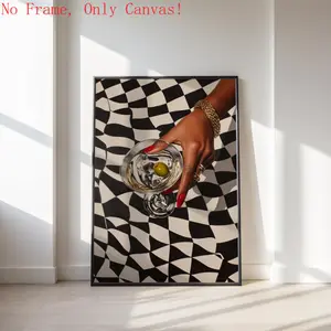 "Retro Martini Painting |           Black Girl Bar Cart Art |           Black Fashion & Woman Art - Cool Apartment  Decor |           Trendy Cocktail  Art" Unframed Kitchen Print carpenter's short n' sweet poster wall