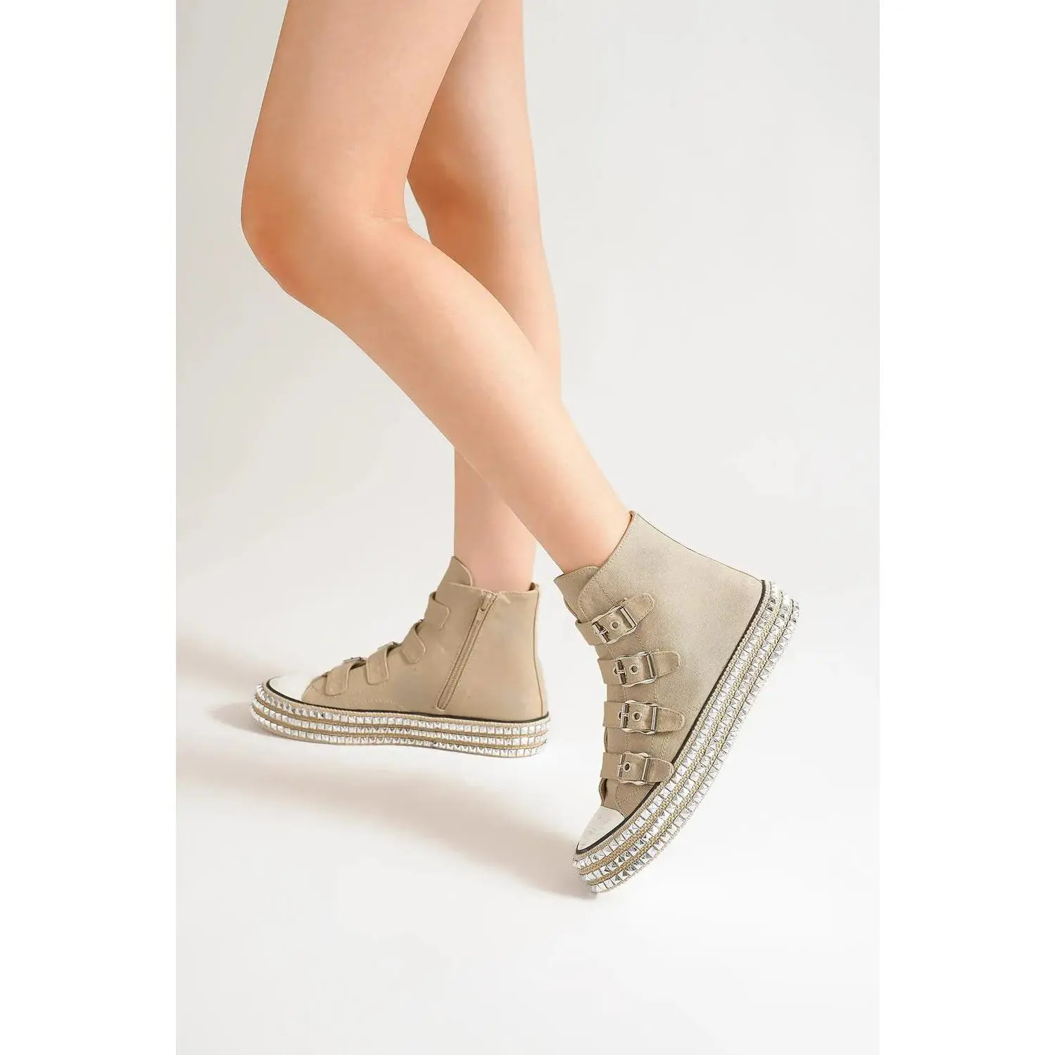 Men's Punk Rock Platform Sneakers, Studded Canvas Casual Streetwear Shoe with Multi-Buckle Straps, Edgy Punk Rock Street Style, Flats, Fabric, Footwear, Trainer