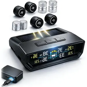 T17 Tire   System, TPMS with 4 External Sensors & 6  Modes, 0-99 PSI Real-time  TPMS, Solar & USB  for  4-Wheel  with 4 Tire Valve Caps