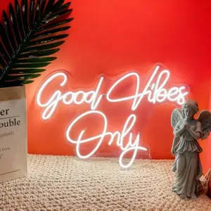 Good Vibes Only Pink/White Neon Signs, Birthday/Christmas/New Year Creative Gifts, USB Powered Adjustable Brightness LED Neon Signs for Wall Art Decoration, Bedrooms, Clubs, Bars, Salons, Party Decoration