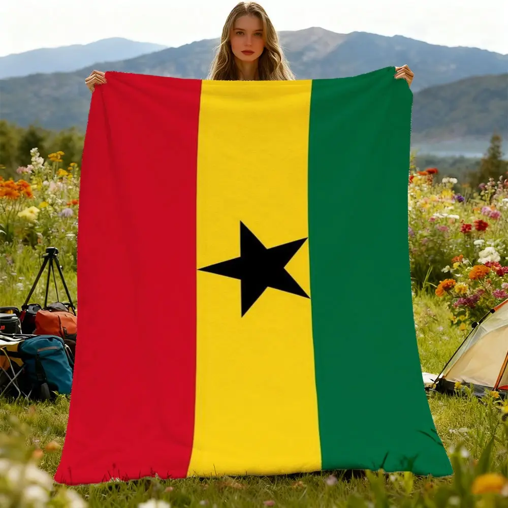 Ghana Flag Pattern Polyester Outdoor Blanket - Unisex, Soft, Lightweight, Warm, Waterproof, Breathable, Wrinkle Resistant, Stain Resistant, Heat-Cold Resistance - Multi-Use for Camping, Picnic