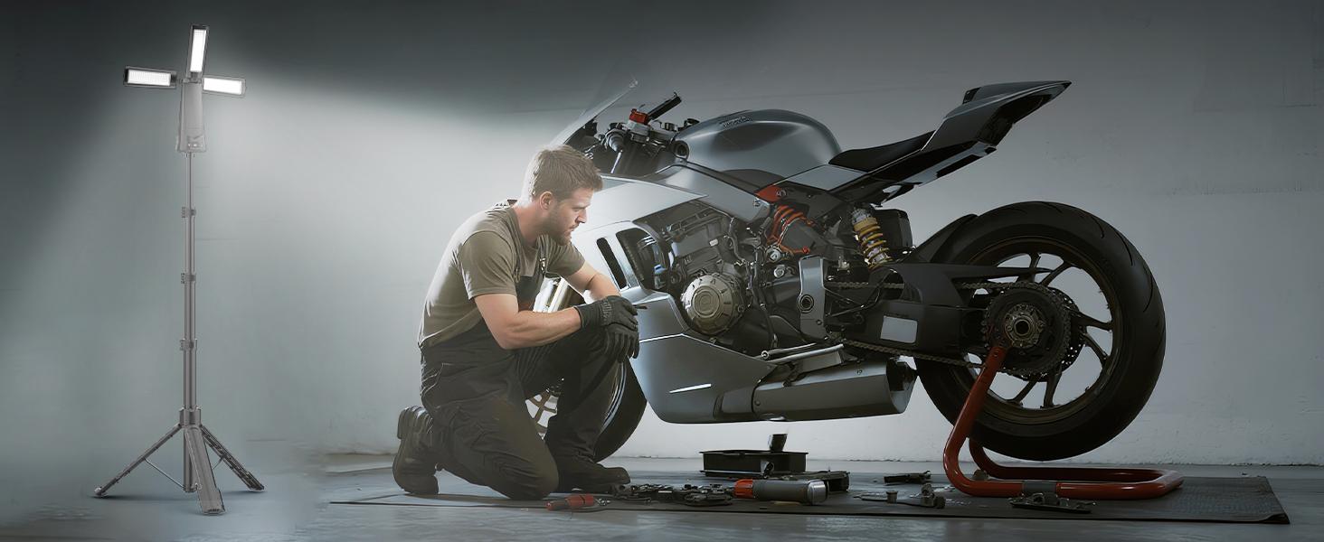 ADEWALK 15000 mAh Rechargeable Camping Light with Stand, Cordless Work Light with 3 LED Lamp Heads, 5500 Lumens Dimmable Camping Essentials Gear Emergency Flashlight with 86" Detachable Tripod