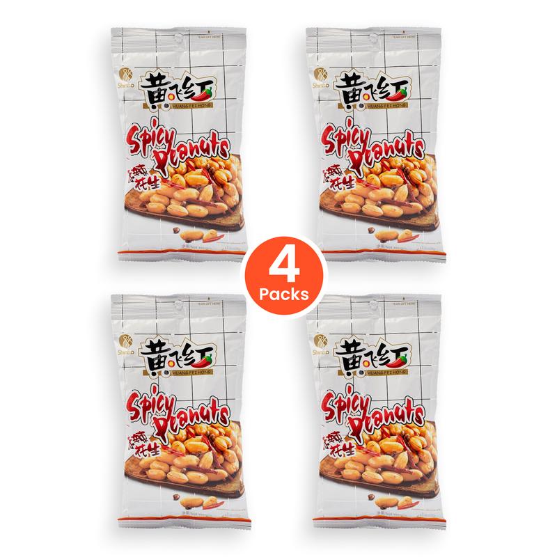 Huang Fei Hong Spicy Peanuts - 4 Packs (210g per Pack), Crunchy Snack