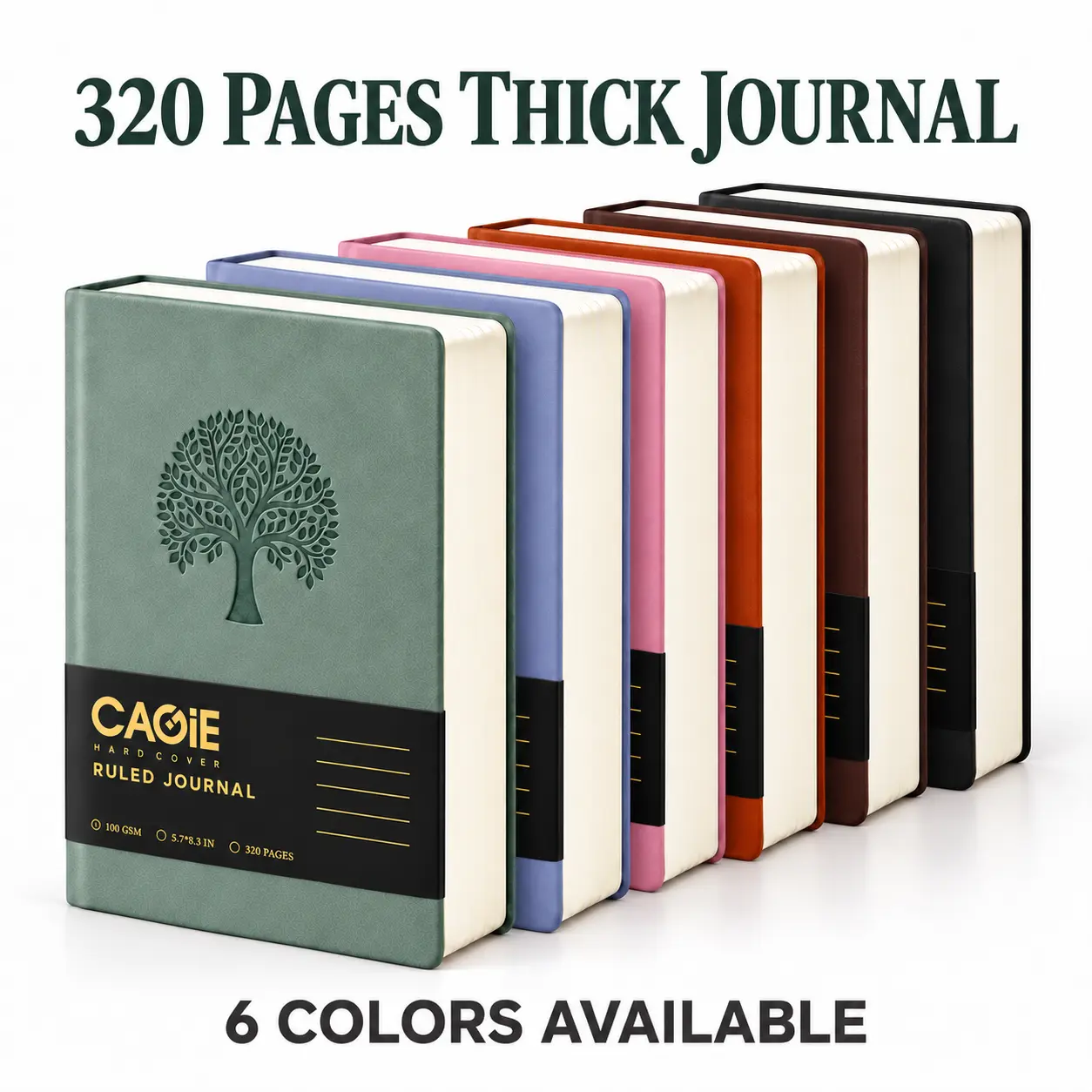 【Black Friday】CAGIE 2 Pack Tree of Life Extra-Thick Lined Notebooks, 320 Pages Each, Waterproof Hardcover Journals, 100gsm No-Bleed Paper, A5 Portable Writing Notebooks, Office Stationery Supplies, Holiday Gift for Work & Study