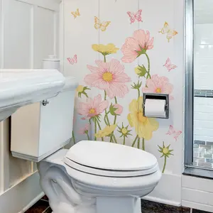 A new hand-painted colorful flower and butterfly spring wall sticker (30*90cm) for living room and bedroom decoration background wall decal Floral Pattern Sticker (M16086-YJ)