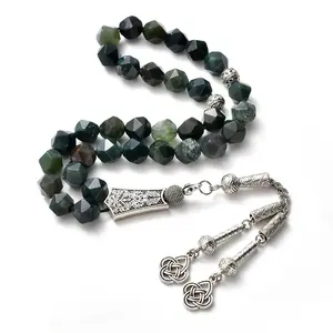 The Tranquil Misbaha: Natural Moss Agate - 33 Beads, 10mm