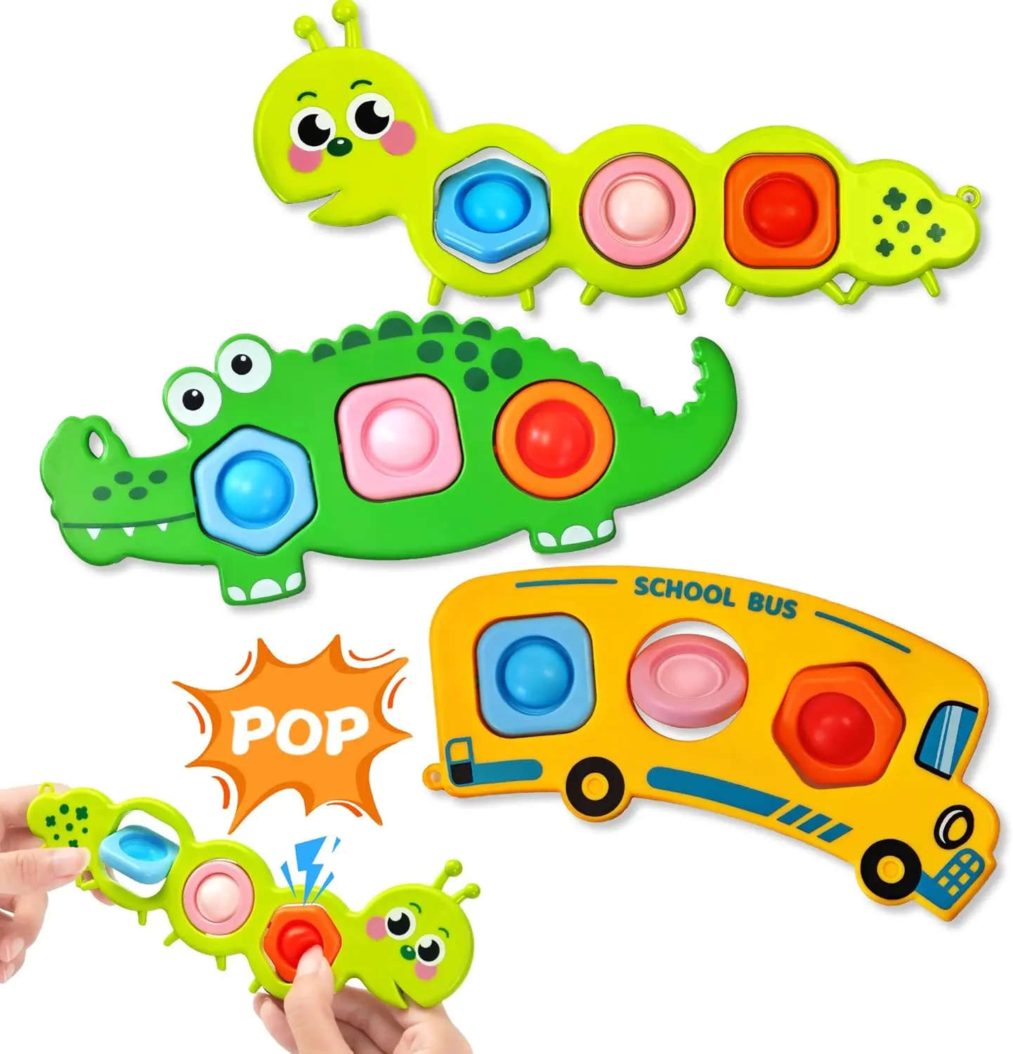 Christmas Stocking Stuffers for Kids – 3-Piece Pop It Fidget Toys & Sensory Travel/Party Favor Set for Toddlers (Ages 1-3), Autism Friendly