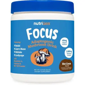 Nutricost Nutrizen AM Focus Adaptogenic Mushroom Drink (Hot Cocoa Flavored) 30 Servings - Includes Reishi, Lion's Mane, Shiitake, Cordyceps