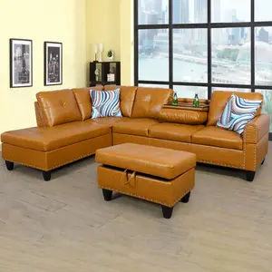 Ginger Semi‑PU Leather 3-Piece Sofa Set, Sophisticated Living Room Furniture, Comfortable Seating, Sturdy Structure, Easy to Maintain, Great for Modern Home and Apartment Styling