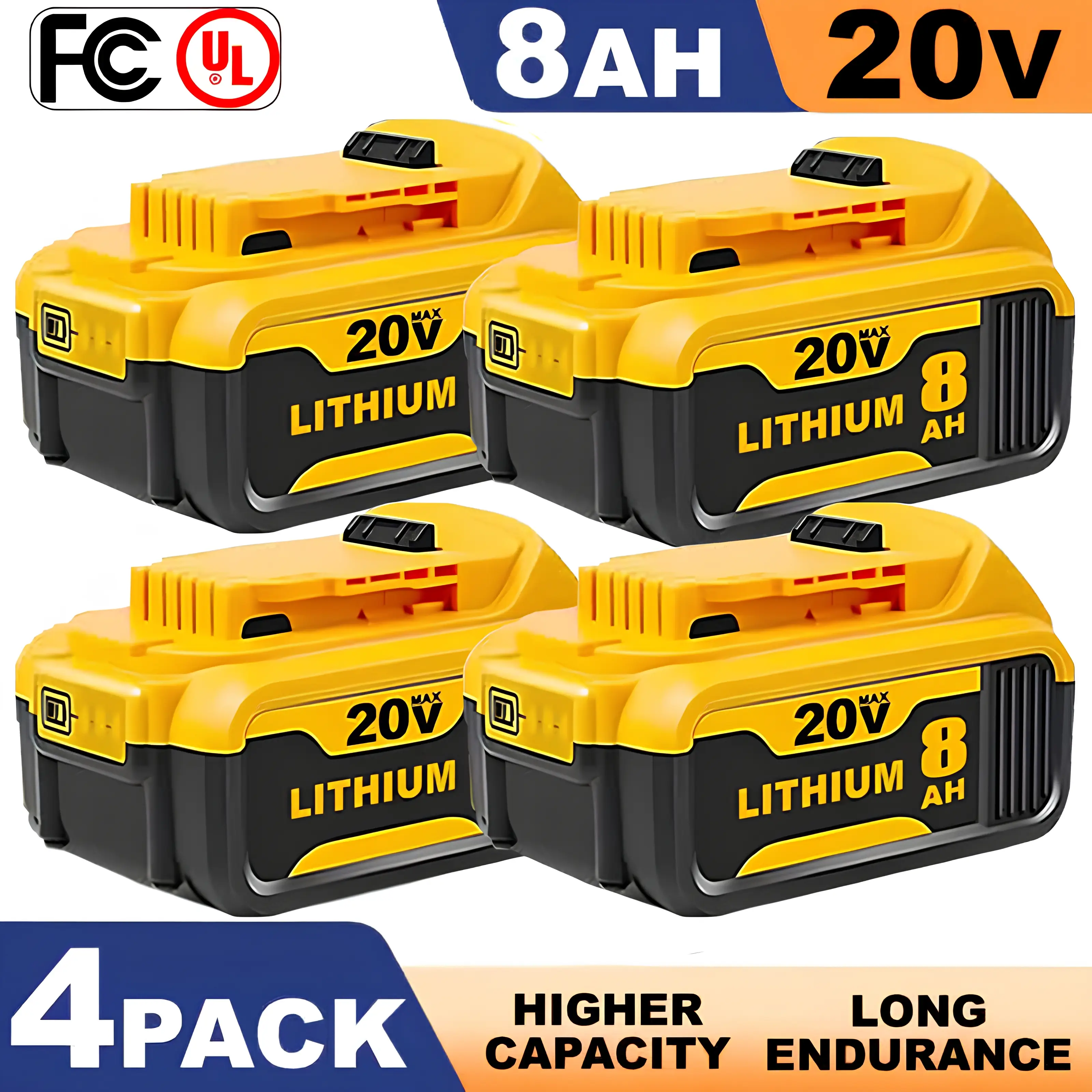 DCB200 20V 8.0Ah Lithium-Ion Replacement Power Packs for DeWalt 20V MAX XR Tools – Fits DCB180 DCB203-DCB209.etc Rechargeable High Capacity