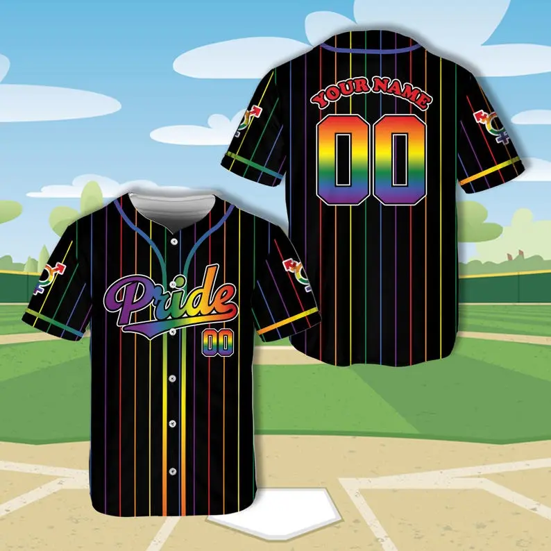 Custom Pride Baseball Jersey, Personalized LGBTQ Rainbow Jersey with Name Number, Pride Parade Team Shirt, Pride Month Gift