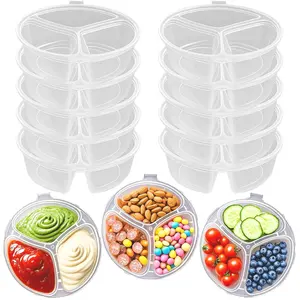 10Pcs Snack Box Containers, 3 Compartment Condiment Containers with Lids, Reusable Small Sauce Dipping Containers, Grab and Go Mini Snack Containers, Disposable Snack Pack Container for Kids Adults