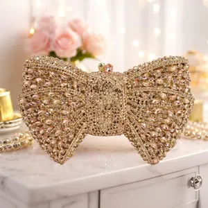PSBIYUS Luxury Bow Shaped Evening Clutch Sparkling Rhinestone Purse for Party Cocktail Wedding Banquet
