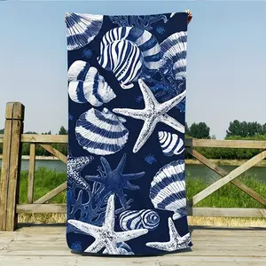 Starfish Shell Print Ultra-Fine Fiber Quick-Dry Beach Towel, Absorbent and Fast-Drying, No Shedding Bath Towel, Portable Vacation Towel