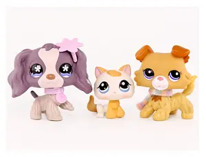 Mini Bobble Head Cocker Spaniel Collie Dachshund Shorthair Cat and Dog Figures Toy with Accessories for Mini Pet Shop Collectable for Kids Gift