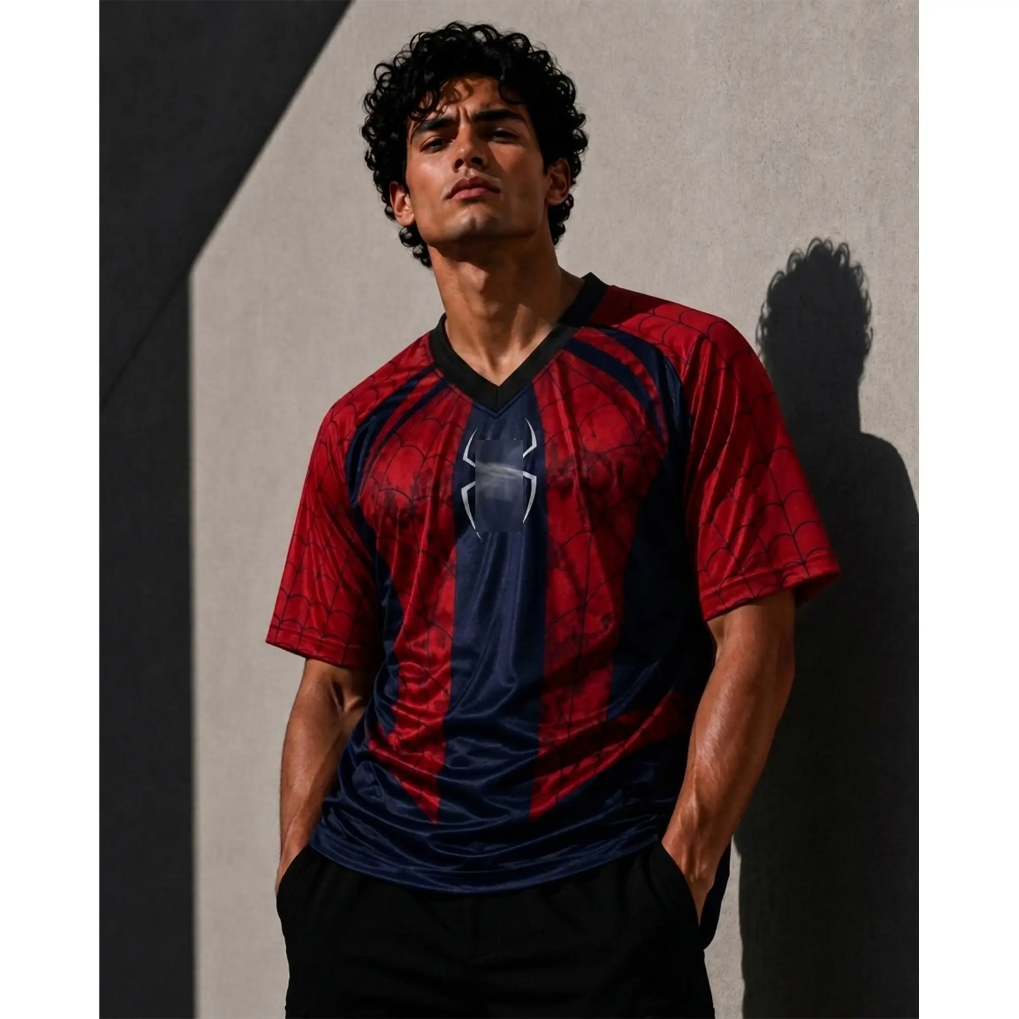 Spider Symbol Football Jersey, Vintage Soccer Jersey Shirt, Black Athletic Sportswear Top, Oversized Casual Streetwear Tee, Short Sleeve Fan Shirt, Trendy Gift for Superhero Fans