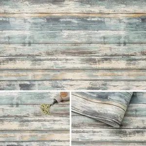 17''x120'' Blue Rustic Wood Paper Self-Adhesive Removable Peel and Stick Wallpaper Vinyl Decorative Wood Plank Film Vintage Wall Covering for Furniture Easy to Clean Wooden Grain Paper