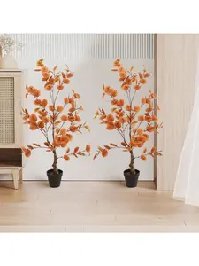 2-Pack 4ft (120cm) Lifelike Artificial Autumn Eucalyptus Trees, Fake Silk Plants with Decorative Fruit, Balcony Artificial Trees for Indoor Outdoor Decoration, Home Decor Accessory Ornaments