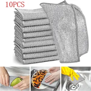 10 Pack Metal Wire Cleaning Cloths 8x8 Inch Non Scratch Steel Wire Dish Rags for Kitchen Stubborn Grease & Burnt Stain Removal