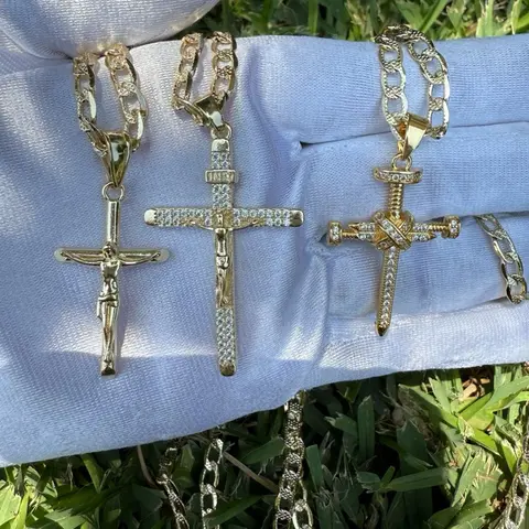 Cross and crucifix necklaces with Cuban chain for him or her