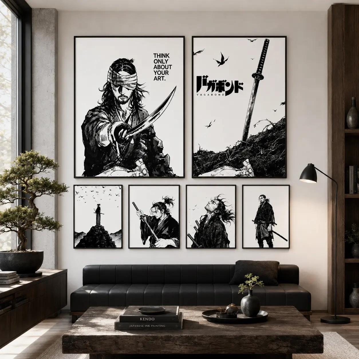 Vagabond 6-Piece Unframed Manga Posters, Miyamoto Musashi Samurai Wall Art, Black-White Japanese Canvas Prints, Aesthetic Room Decor for Manga Lovers, Unframed Print, Mens Room Decor