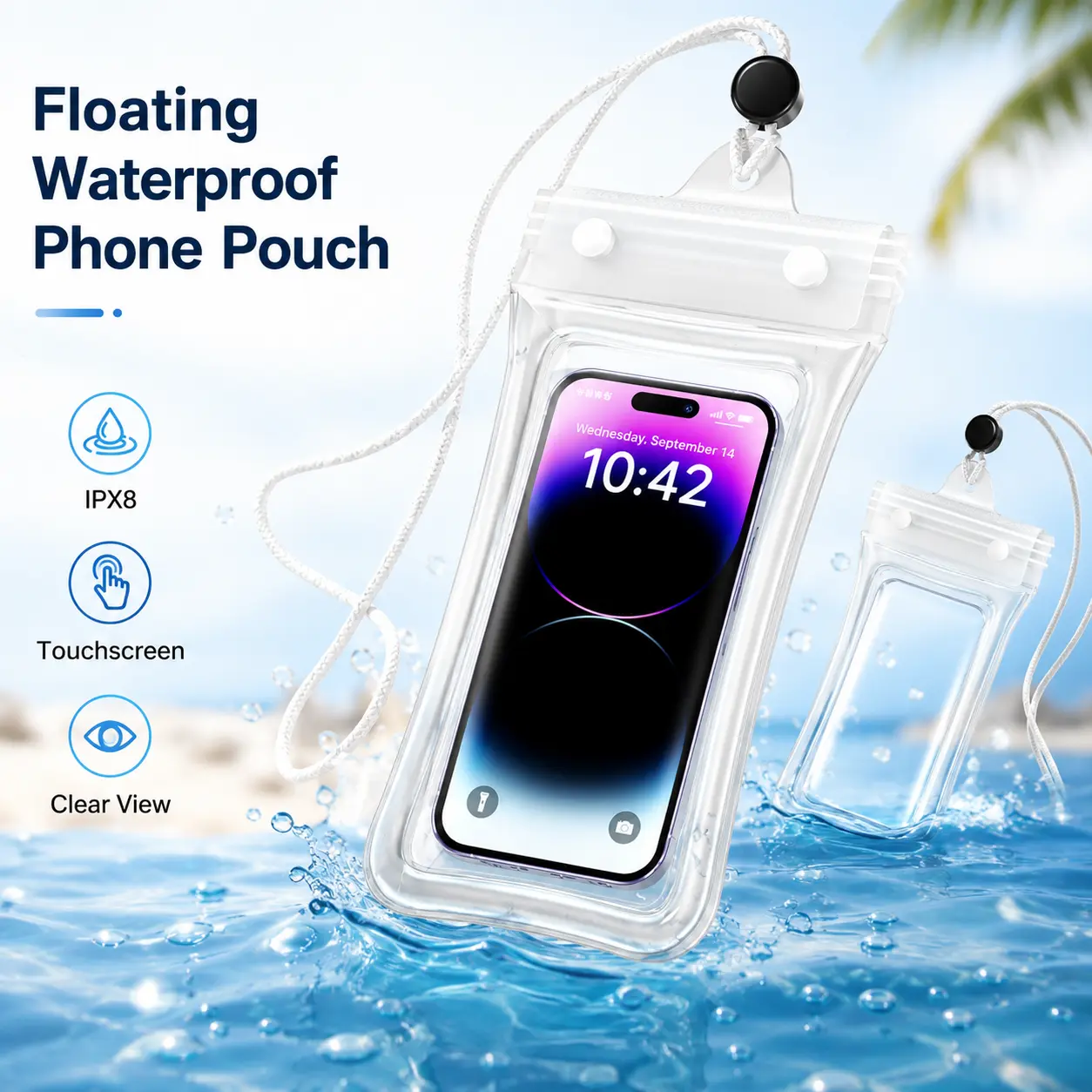 Floating Waterproof Phone Pouch, IPX8 Certified Transparent PVC with Touchscreen Access and Lanyard for Water Sports, Water Resistant, Swimming, Adjustable, Ipx8 Rated, Boating