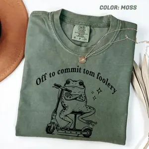 Comfort Colors Vintage Off To Commit Tom Foolery Frog T-shirt, Funny Weirdcore Sayings T-shirt, Sarcastic, Funny Frog Witch Meme T-shirt, Gift For Her