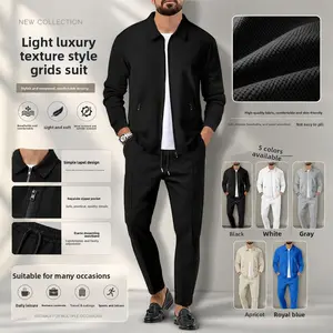 Men's Waffle Knit Long Sleeve Heavyweight Sweatshirt Spring Casual Sportswear Track Set for Relaxed Daily Wear Outdoor Training European American Sizes