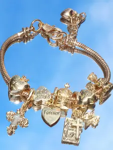 Women's Charm Bracelet, Stunning Cross Bible Heart Crown Angel Pendant Snake Bone Chain Jewelry, Personalized Daily Party Outfit Accessory, Jewelry Gift Distinctive
