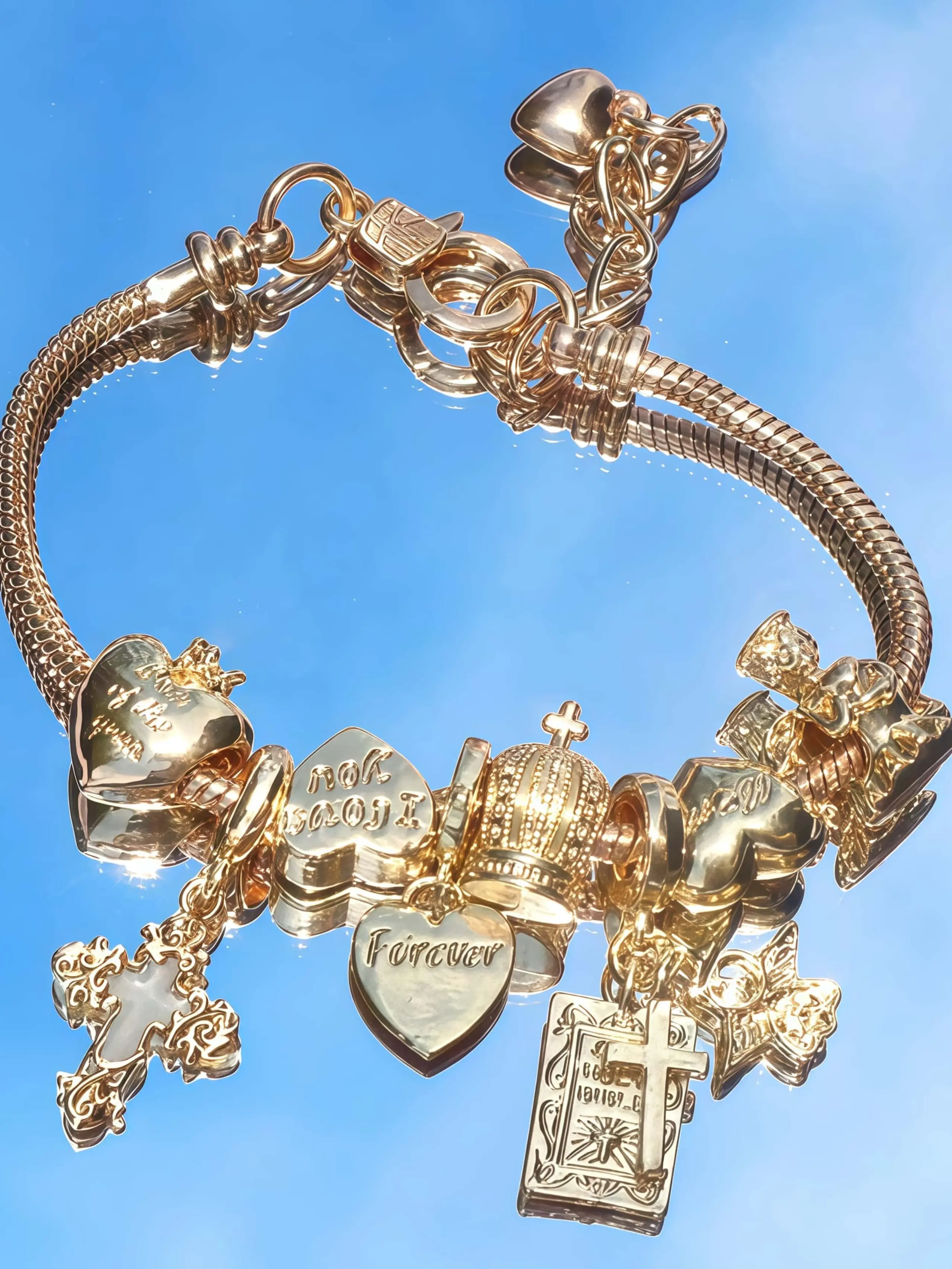 Women's Charm Bracelet, Stunning Cross, Bible, Heart, Crown & Angel Pendants, Snake Bone Chain Jewelry, Personalized Daily Party Accessory, Distinctive Jewelry Gift, Exquisite Bracelet, Fashion Bracelet