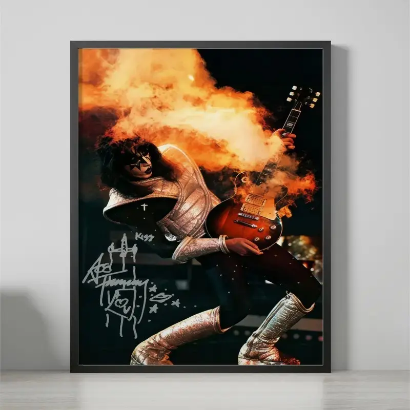 Classic Rock KISS Ace Frehley Spaceman Framed Poster Canvas Wall Art Vintage Heavy Metal Band Painting Retro Music Room Wall Decor Gift for Rock Music Fans