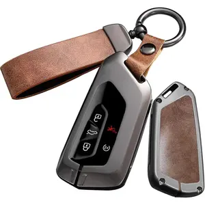 KUNIO for Volkswagen 3/5 Button Leather Metal Car Key Fob Cover Case Fit for VW ID.3 ID.4 2025 Golf 8 GTI R Atlas Cross Sport Skoda Octavia 2024 Seat Leon Keychain Key Fob Shell Accessories B Brown