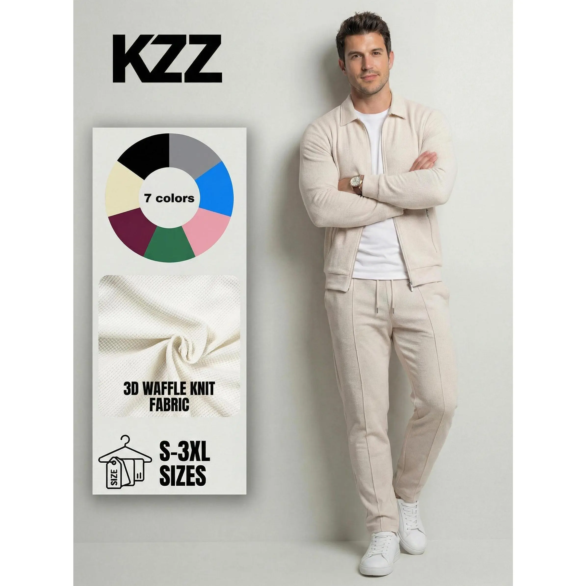 KZZ Spring Sporty Two-piece Set Men's Plain Zip Up Jacket & Drawstring Waist Pants Tracksuit Set, Men's Sportswear for Gym Workout Running, Casual Gym Wear, Tracksuit Outfit, Athletic Tracksuit, Casual Activewear,christmas gifts for him
