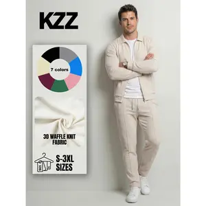 KZZ Spring Sporty Two-piece Set Men's Plain Zip Up Jacket & Drawstring Waist Pants Tracksuit Set, Men's Sportswear for Gym Workout Running, Casual Gym Wear, Tracksuit Outfit, Athletic Tracksuit, Casual Activewear,christmas gifts for him SpringStatements