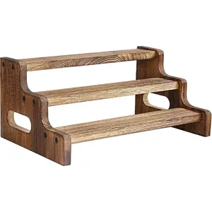 3-Tier Spice Rack, 13.8 Inch Wood Step Shelf Countertop Spice Holder, Pantry Cabinet Organizer Cupboard for Spice, Jars, Seasonings, Baking Supplies,Organizer