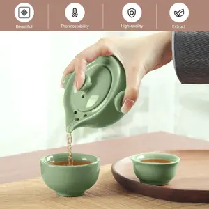 Mleuxvics Chinese Travel Tea Set with Case, Ceramic Gongfu Tea Sets for Adults with 2 Cups All in One, Portable Kungfu Teapot Set Traditional for Office, Home, Picnic, Outdoor (Green)