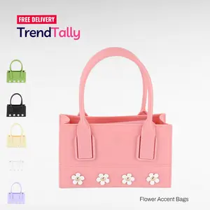 Women's Structured Mini Box Bag - Box Silhouette, Viola Flower Flora, 3D Accents, Top Handle, Secure Clasp Closure Hardware