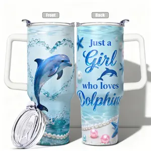 1pc, 40oz/30oz/20oz/14oz Stainless Steel Cup Dolphin Heart Water Splash Double Wall Vacuum Insulated Cup, Leakproof Lid & Carry Handle Travel Mug for Outdoor Camping Hiking, Gift for Dad, Mom, Drinkware, Vacuum Insulated Tumbler