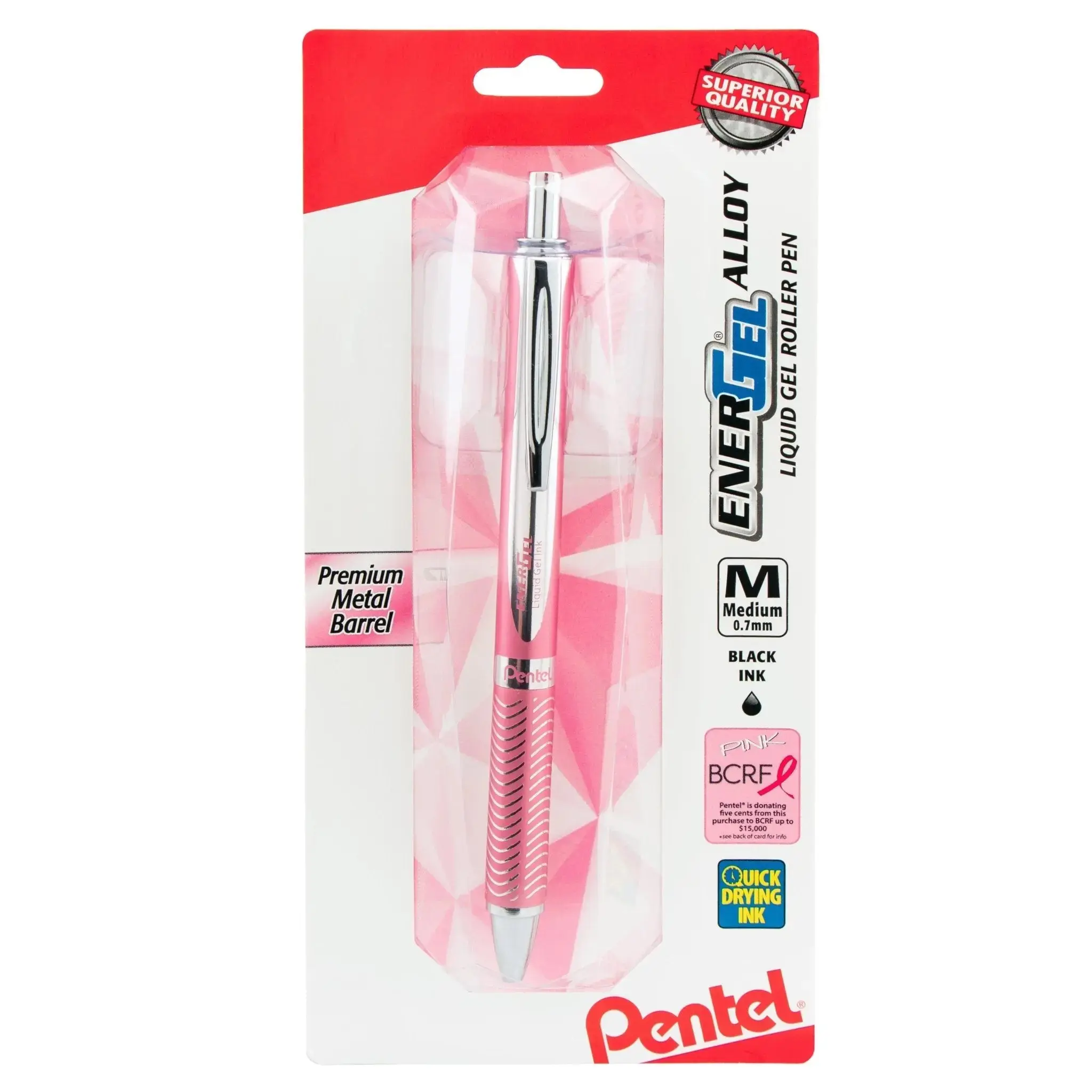 EnerGel® Alloy RT Smooth Writing Pen - Pink Barrel, BCRF Edition, 0.7mm Tip, Black Ink, Eco-Friendly, Cost-Effective, 1-Pack