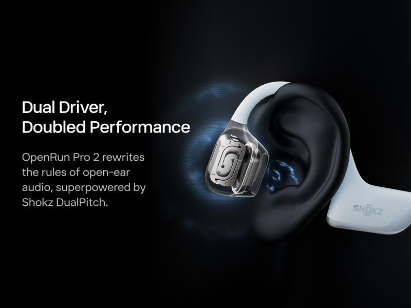 SHOKZ OpenRun Pro 2 - Open-Ear, Bone Conduction Sport Headphones - Sweat Resistant, Workout Headphones with Deep Bass and Smart Mic