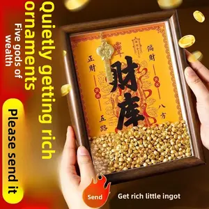 Solid Wood Zodiac Fortune Key Frame, Office Display Ornament for Wealth and Luck, Decorative Wall Art for Home and Office