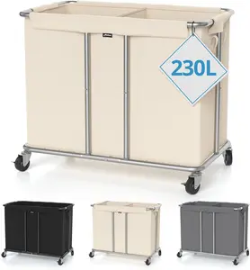 230L Rolling Laundry Hamper, 2-Section Laundry Basket with Wheels, 61 Gallons Laundry Sorter with Metal Structure and Removable Liner, Clothes Hamper for Laundry Room, Bathroom, Bedroom, Beige