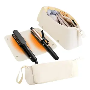 Hair Dryer Curling Iron Storage Bag, Magnetic Detachable Insulated Pad, Essential Hair Care Tool Organizer for Home Travel, Detachable Padding