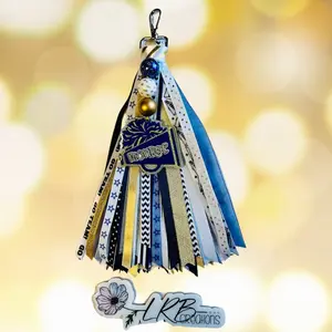 Cheer Megaphone & Pompom Customizable Ribbon Bag Tag, Cheerleader Keychain, Zipper Pull, Personalized Gift